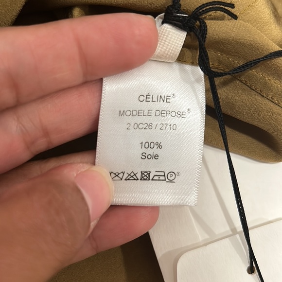 Celine 100% silk button down women military style shirt bronze caramel size 38 - Picture 10 of 16